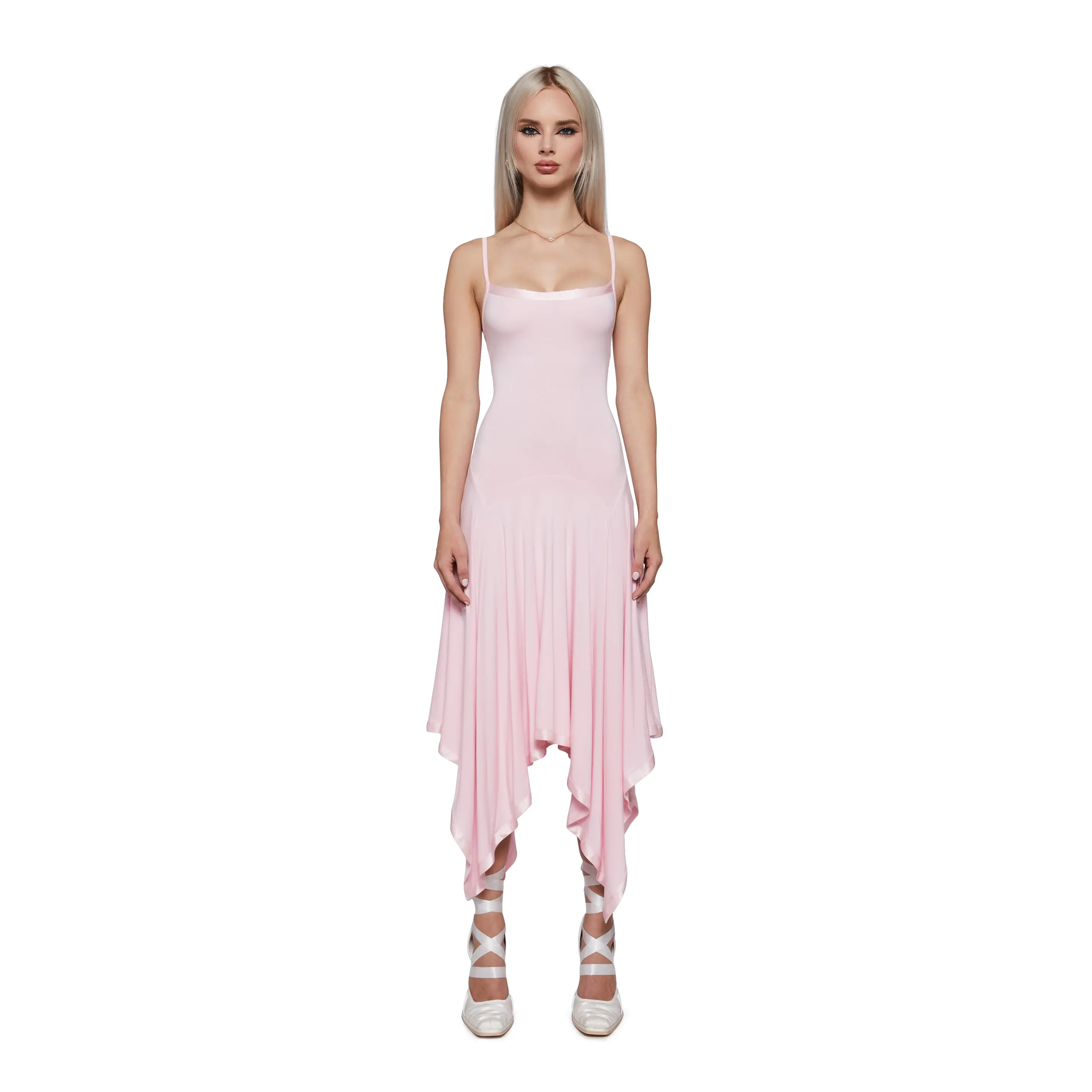 Aurora Asymmetrical Tank Midi Dress - Pink