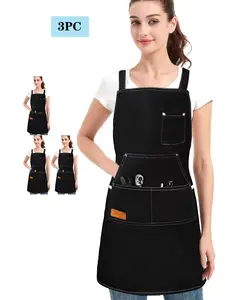 3-Piece Multi-Pocket Denim Apron, Vintage Workwear Style, Thick Durable Fabric, Large Pockets for Tools & Phones, Unisex Kitchen Cooking