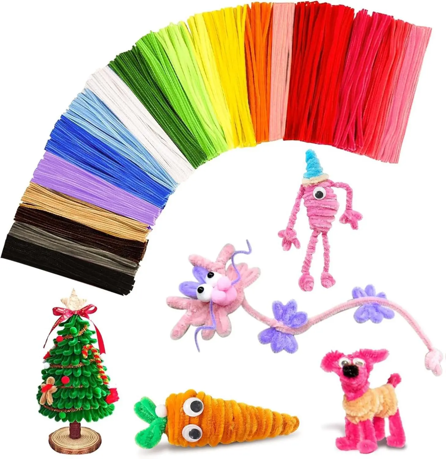 Colorful Chenille Stem Kits - 100-Piece 6mm x 12in Pipe Cleaners, Halloween DIY Arts and Crafts Supplies, Family Games & Engaging Toys for 8-13 Yrs Kids, Green Bulk Gifts