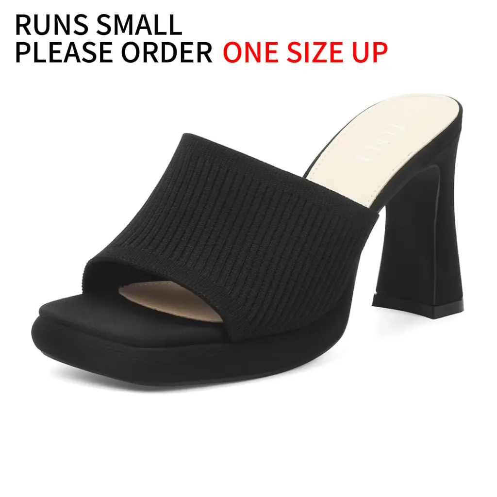 MUSSHOE Women's Chunky Block Heel Platform Sandals, Open Toe Slip-On Mules, Faux Leather Height Increasing Footwear, Open Toe Sandals, Height Increasing Women's Sandals