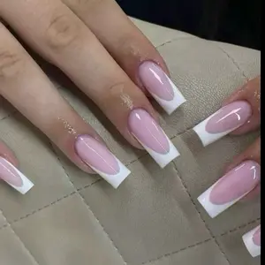 Handmade Press-On Nails 10 Pieces Unique Designs Durable for Daily Wear Versatile for Various Styles Pink & White Acrylic Nails