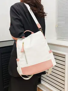 Stylish Travel Backpack With A Trendy Color-Block Design. Can Be Worn As A Shoulder Bag Or Backpack. This Multi-Functional Casual Backpack Features Multiple Compartments And Makes A Perfect Valentine's Day, Birthday, Or Anniversary Gift For Friends And Fa