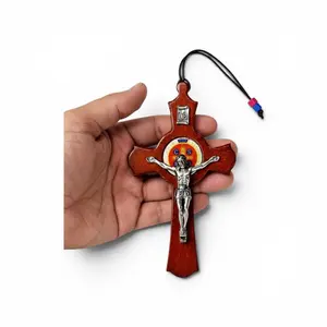 SAINT BENEDICT WOODEN MINI  CRUCIFIX COMPACT '' 5''