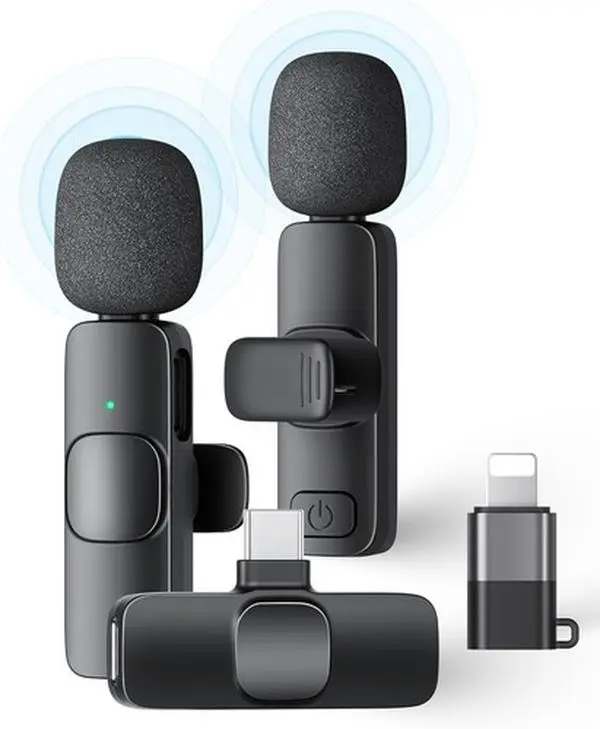 Portable Wireless Lavalier Microphone - Mini Clip-On Mic Compatible with iPhone 15-17, Android Smartphones for Vlogging, Video Recording, Outdoor Content Creation