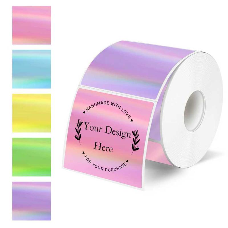 STARBOLING Square Thermal Labels Stickers 2" x 2", Holographic Thermal Stickers Labels, Glitter Self-Adhesive Direct Thermal Label for Small Business- Holographic