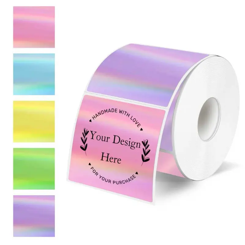 STARBOLING Square Thermal Labels Stickers 2" x 2", Holographic Thermal Stickers Labels, Glitter Self-Adhesive Direct Thermal Label for Small Business- Holographic