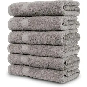 Bath Towels Set of 6 (24" x 50")  Cotton, 515 GSM | Lightweight, Soft & Absorbent Luxury Towels for Bathroom | for Gym, Pool &  | 6 Pack, Gray