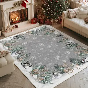 Grey Snowman  Tree Christmas Area Rug, Winter  Decor Low-Profile Washable Area Rugs for Entryway Bedroom Living Room Laundry Room Indoor 5x7
