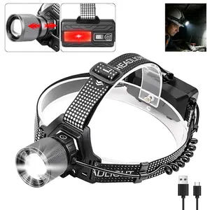 1PC LED Headlamp Rechargeable, Super Bright Head Lamp ,High Lumen with 8  Modes, Zoomable, IPX4 Waterproof ,90° Adjustable & Zoomable Headlamps for Adults Camping Hiking Fishing