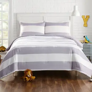 3pc Full/Queen Lavelle Kids' Comforter Set Gray - Urban Playground: Microfiber Bedding, Teen & Kids, Rugby Stripe Pattern