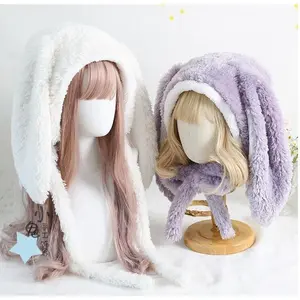 JapaneseSweetLoppyBunnyEaredRabbitCapLolitaEarmuffsCapFluffyWarmWinterFleeceHats