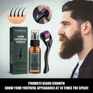 Men's Beard Growth Kit, Beard Spray Set, Moisturizing Spray, Beard Care (with Ginseng and Ginger Extracts) — Achieve thicker, fuller beards and hair — Promotes beard growth — Beard Growth Serum Treatment Care Grooming Kit