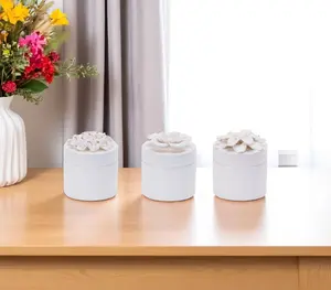 360 stand White Ceramic Flower Decorative Keepsake Boxes - 3-Piece Set, Home Organizer, Gift Storage Box for Home Supplies, Three Pieces