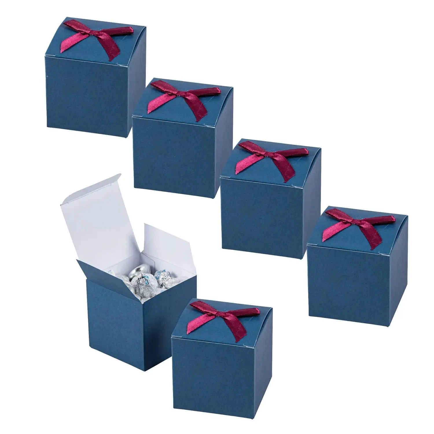 Bulk 48 Pc. Navy Blue Gift Boxes with Burgundy Bow