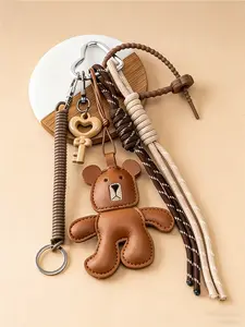 Brown Pu Teddy Bear Pendant, Vintage Gentle Style, Decorated With A Heart-Shaped Key, Woven Hanging Strap, Can Be Used As A Keychain Or Bag Charm, Keychain For Bags, Suitable For Daily Outfits Of Commuting Girls.