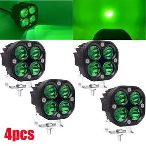 4pcs 3-Inch Green LED Work Light Pods - 40W High Brightness, 12V-24V LED Lighting - Durable Aluminum Housing & Iron Mounting Brackets