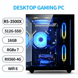 Suevery High Performance Gaming Desktop Tower PC - AMD R5 3500X, 16GB RAM, 512GB SSD, RX560 Graphics, RGB, WiFi 6, HDMI/DP, for Work & Gaming