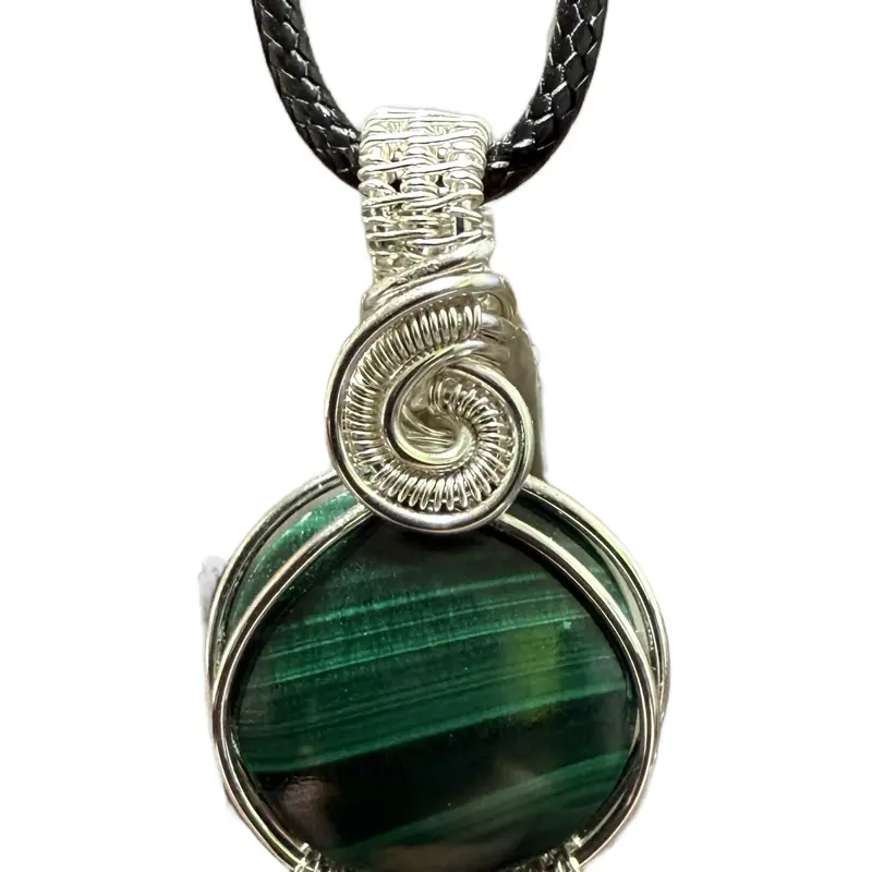 Necklaces with Unique Design, Featuring a green malachite Pendant, Adjustable Black Cord, unisex, daily wear necklace a-z letter