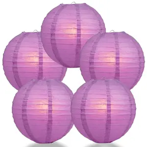 5-PACK 14" Violet / Orchid Round Paper Lantern, Parallel Ribbing, Chinese Hanging Wedding & Party Decoration