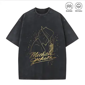 100 Percent Cotton Oversized Graphic T Shirt Michael Jackson Signature And Silhouette Design Summer Casual Wear Fashionable Street Retro Style # Michael Jackson # Jaafar Jackson # biopic # music legend