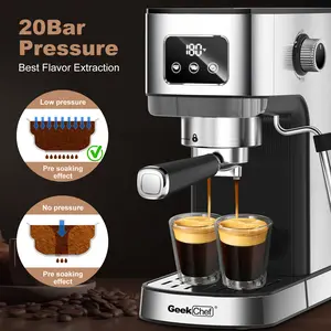 Geek Chef Espresso Machine, Cappuccino & Latte Machine with ESE POD Filter & Milk Frother Steam Wand, Accurate Temperature & Time Control, Compact Coffee Machine for Home,Stainless Steel espresso machine Semi-Automatic coffee maker Professional design