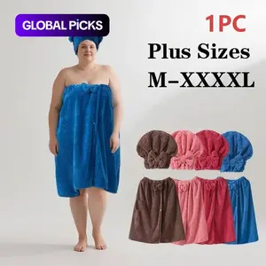 Bath Skirt and Shower Cap Set, 2-Count Adjustable Bath Skirt and Hair Drying Cap, Bathroom Towel Hair Turban Towel, Essential Bath Accessories for Home and Travel, Travel Towels #GLOBAL PICKS