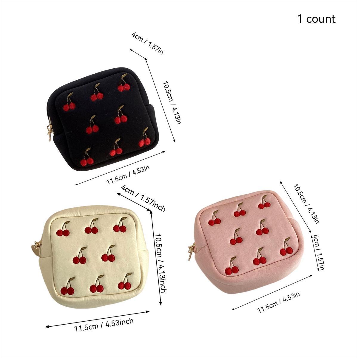 Cherry Pattern Storage Bag, 1 Count Portable Multifunctional Napkin Pouch Bag, Jewelry & Skincare Product Organizer, Cosmetic Bag for Home, Office, and Travel