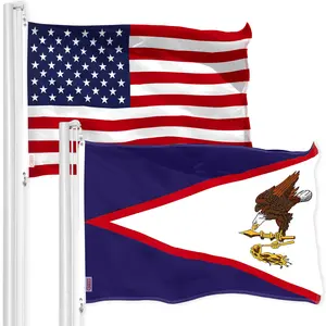 G128 Combo Pack: American USA Flag 3x5 Ft & American Samoa Flag 3x5 Ft, Both Printed Polyester, Indoor/Outdoor, Brass Grommets
