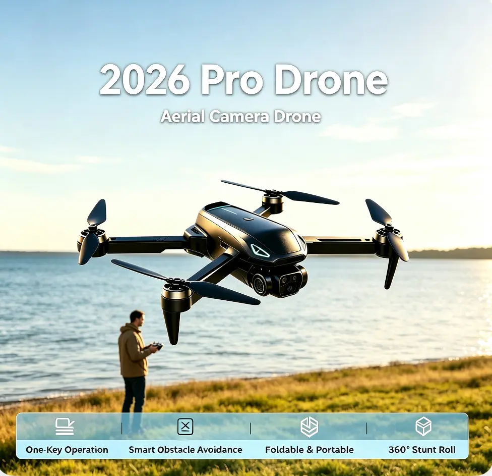2026 Pro Drone – 4K EIS Camera, Brushless Motor, GPS & 5G WiFi FPV, Optical Flow Hover, Smart Obstacle Avoidance, Auto Return, 360° Stunt Roll, Dual Batteries Included