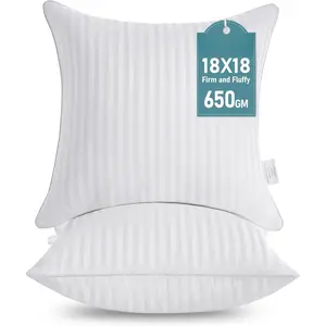18 x 18 Throw Pillow Inserts, Firm and Fluffy Decorative Square Pillows for Couch Bed Sofa with Soft Cotton Cover White Cushion with Down Alternative Pack of 2