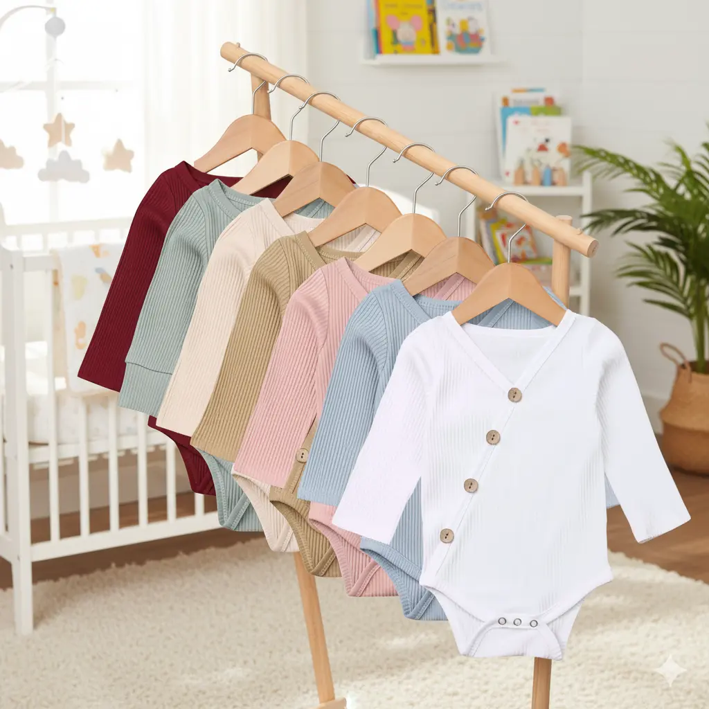 Baby Ribbed Snap Bodysuits - Long Sleeve Knit Bodysuits for Newborns, Solid Color, Soft Basics with Side Buttons, Solid Color Bodysuits, Knit Bodysuit
