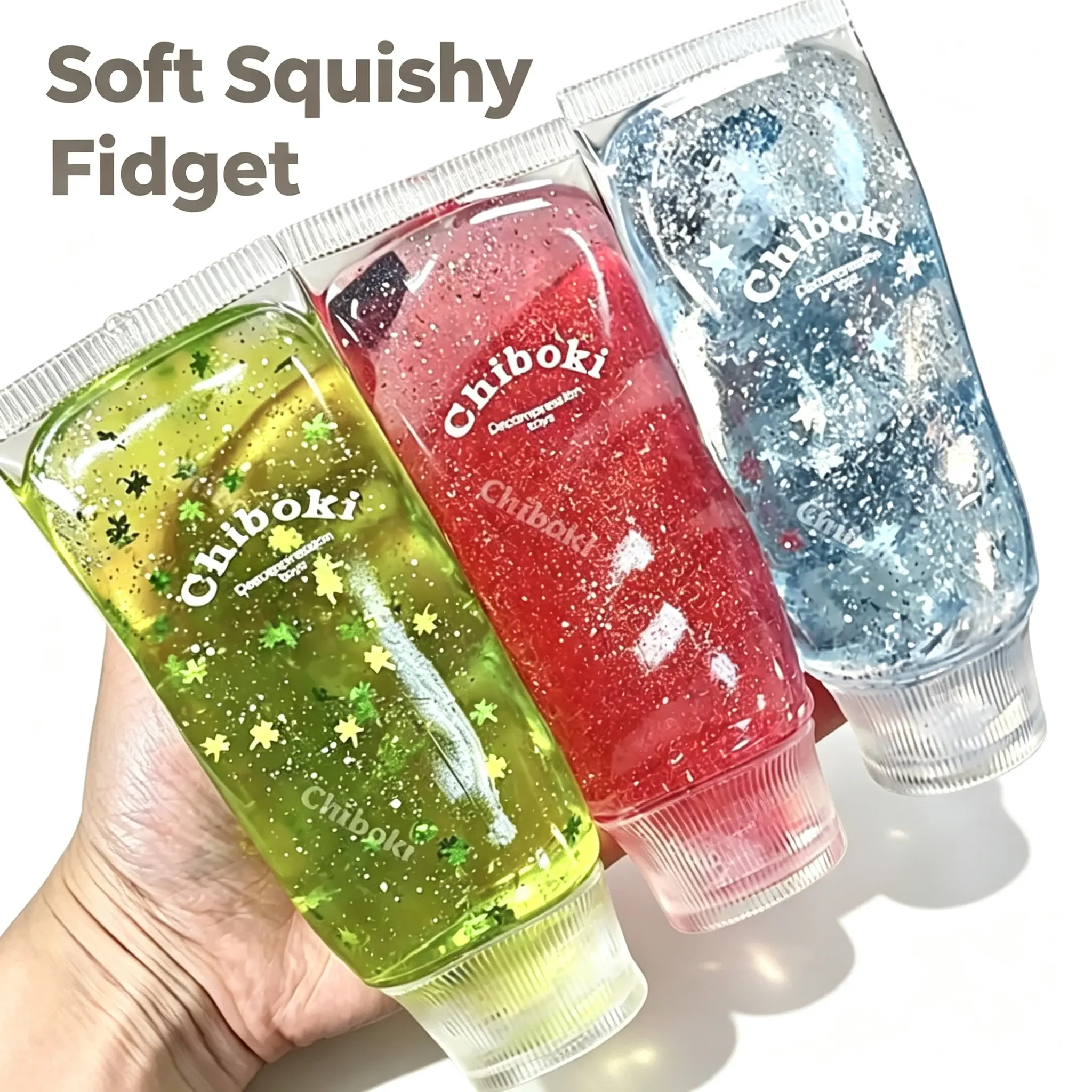 Chiboki Jam Squishy 3-styles Slow-Rising Toothpaste Tube Squishy Toy - Clear Gel Squeeze Fidget Sensory Toys No Mess ASMR, Hand Strengthener, Stress Relief Fidget for All Ages
