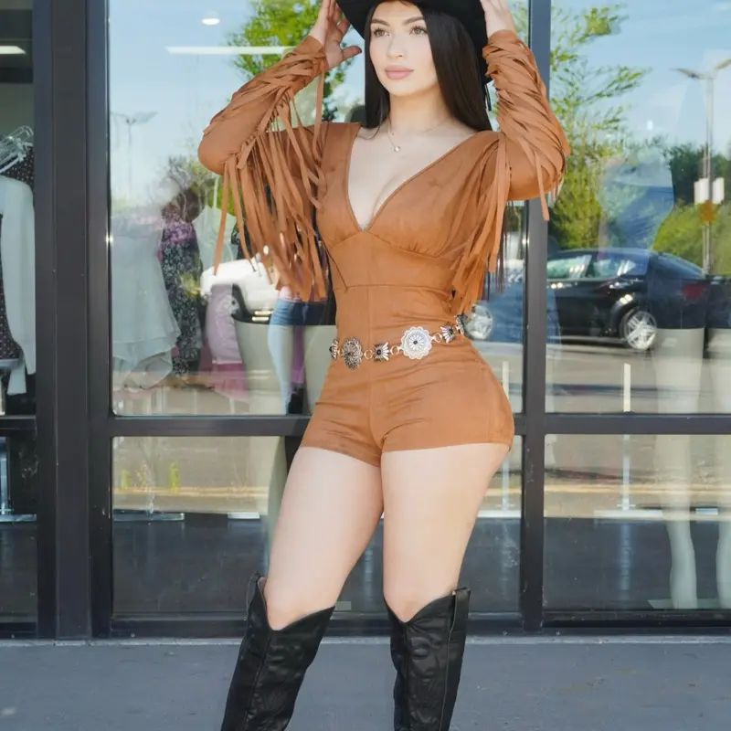 Fringe suede romper