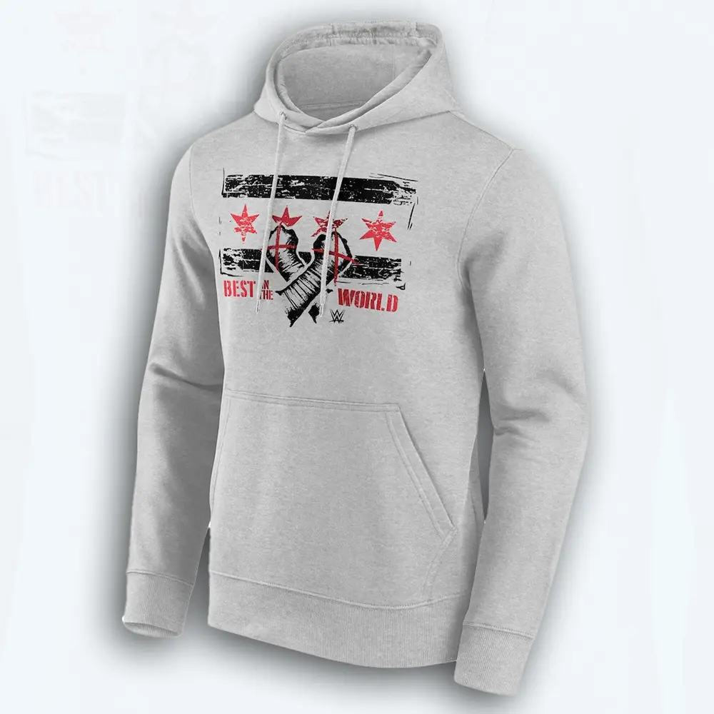 Mens Sports Grey CM Punk Hoodie Chicago Flag Design WWE Best in the World Wrestling Fan Menswear Streetwear Graphic