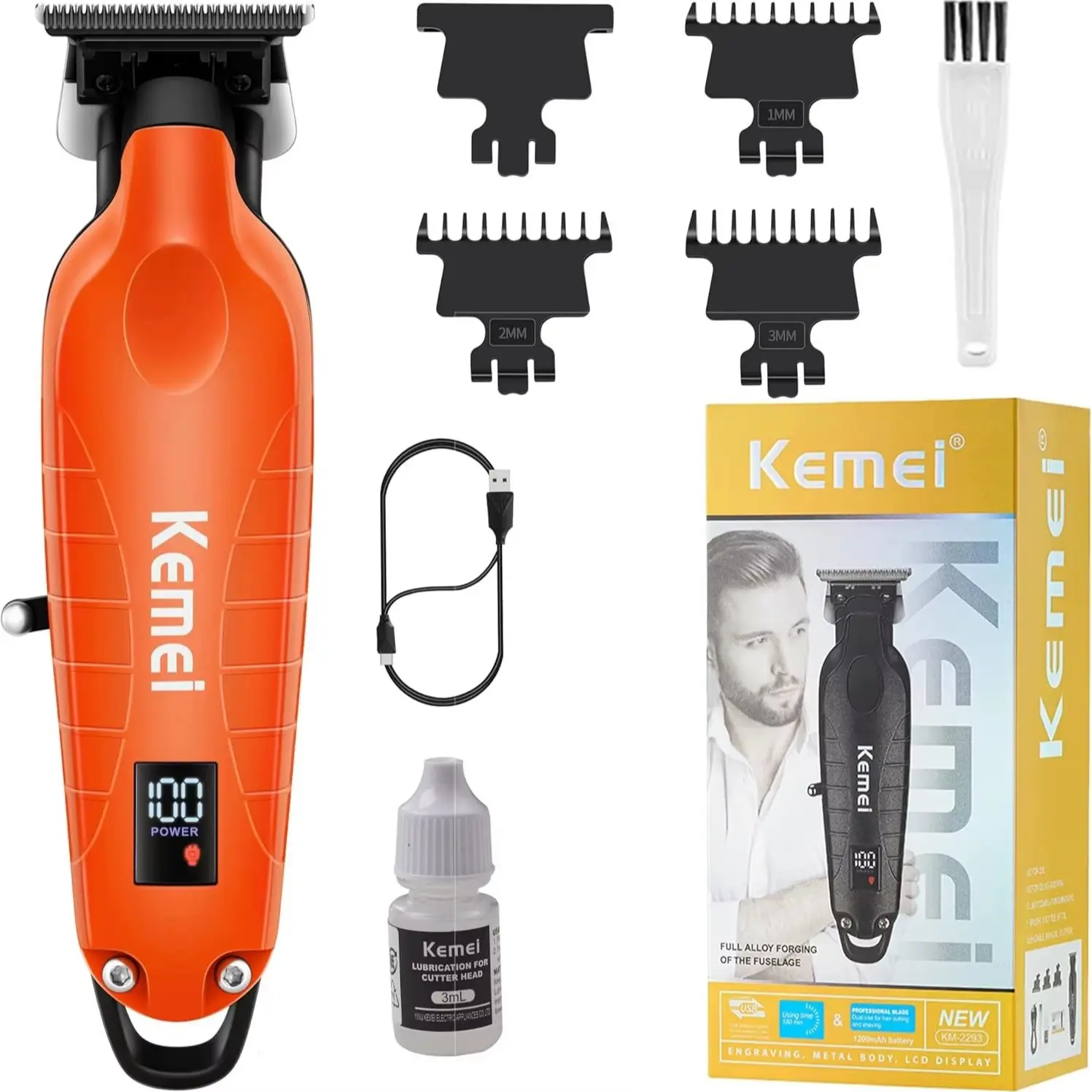 Kemei 2293 Cordless Hair Trimmer, Zero Gap Detail Clipper, Professional Electric Precision Trimmer, Rechargeable Battery Included, Cordless Barber Clipper
