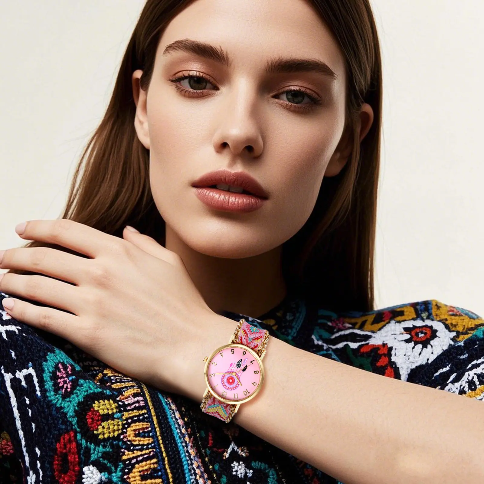 Women\'s Multi Color Analog Elastic Bohemia stripe Bohemia Number Bracelet Watch Stretch Band Watches for Women: Bohemia Flower Easy Reader  main image 3