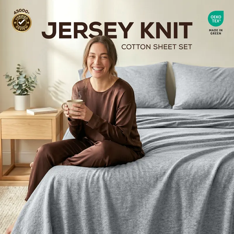 Utopia Bedding Jersey Knit Sheet Set - Soft Stretchy T-Shirt Feel Cotton Blend, 3-4 Piece, Cooling, Breathable, All Season, Wrinkle & Shrink Resistant, Deep Pocket Fitted Sheet Stays Snug