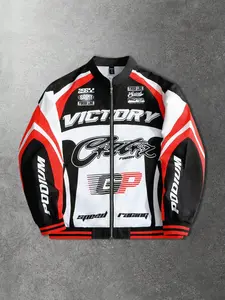 Men's Street Life Racing Element Jacket, Fall Winter Simple Fashion Trendy Active Stylish Versatile Unique Comfortable