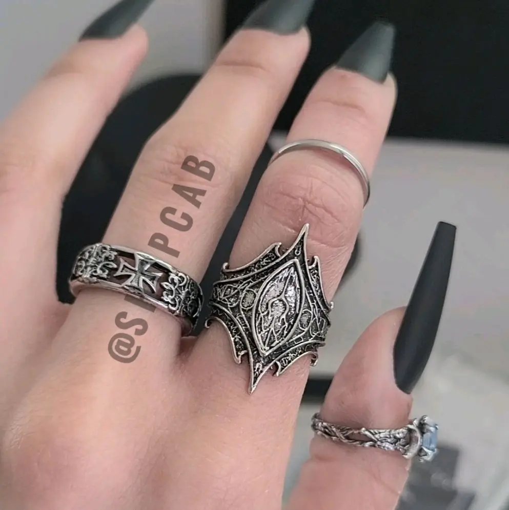 Silver Gothic Statement Ring - Adjustable Size