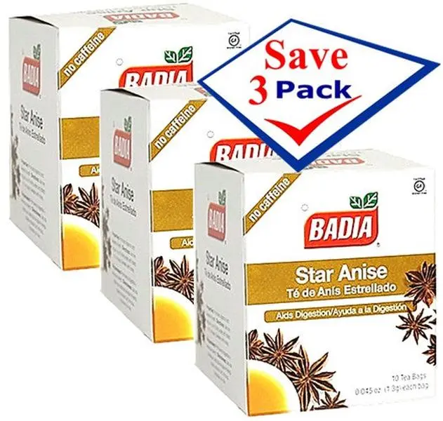 BADIA Star Anise Spice Herbal Tea Bags - 3-Pack (10 Bags per Pack), US-Made Beverage with Rich Flavor, Palate Stimulation, No Artificial Fillers