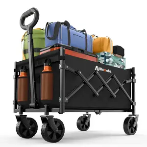 Collapsible Wagon Cart with Wheels Foldable - Folding Utility Heavy Duty Wagons Carts for Grocery Sports Garden Shopping Camping Wheelbarrows (Black, 220lbs)