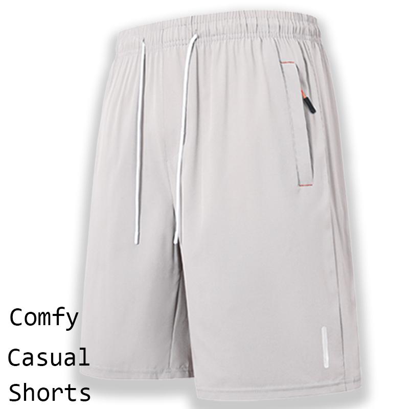 Men’s solid-color  with zippered pockets and drawstring; men’s everyday bottoms; sports- elastic-waist pocket shorts; spring/summer shorts—an ideal choice for daily  wear and athletic outfits. men's shorts Casual Breathable Quick-Dry