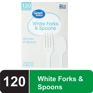 120 Count Extra Heavy Duty Plastic Forks and Spoons, 60 Forks and 60 Spoons, Heat Resistant & BPA Free, Clear Plastic Silverware Set, Premium Disposable Utencils for Party Everyday Supply