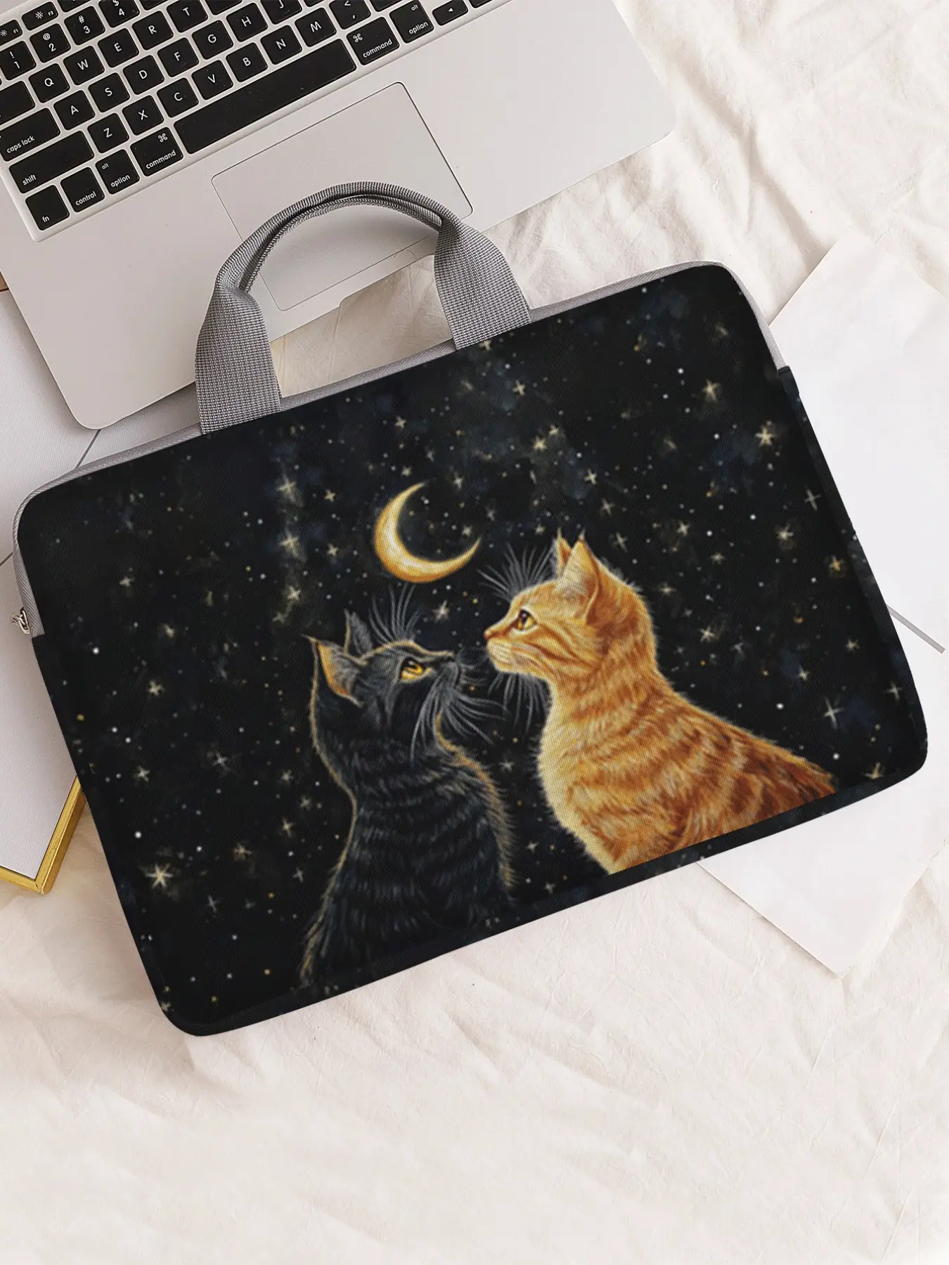 Cat Pattern Printed Notebook Bag, Soft Notebook Cover, Fits Laptop, Tablet Case, Zipper Storage Pouch, Ideal for Notebooks and Laptops, Laptop Sleeve, Computer Accessories