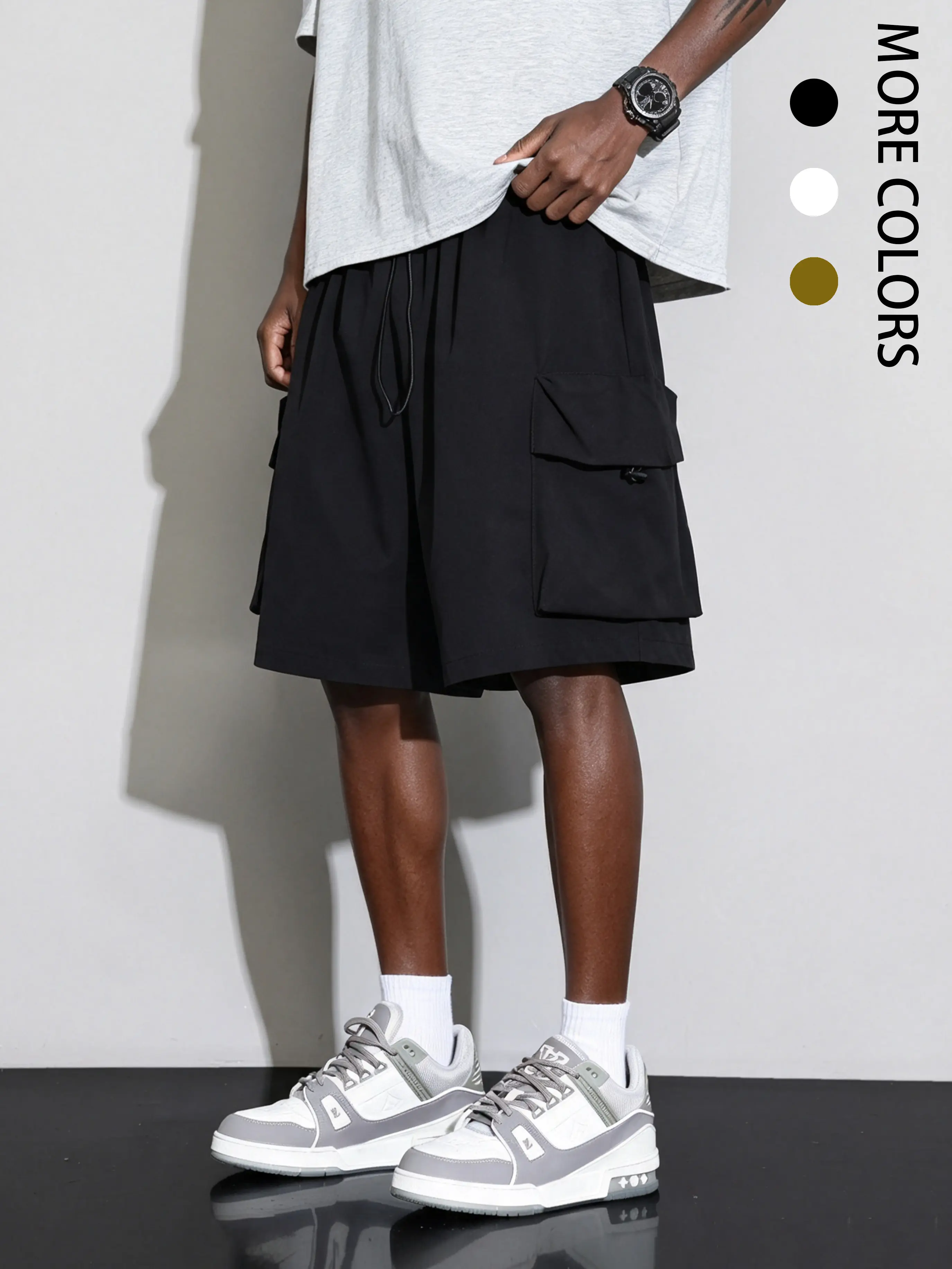 Men's Baggy Cargo Shorts, Loose Fit Utility Shorts with Drawstring Waist, Multi Pocket Streetwear Casual Shorts