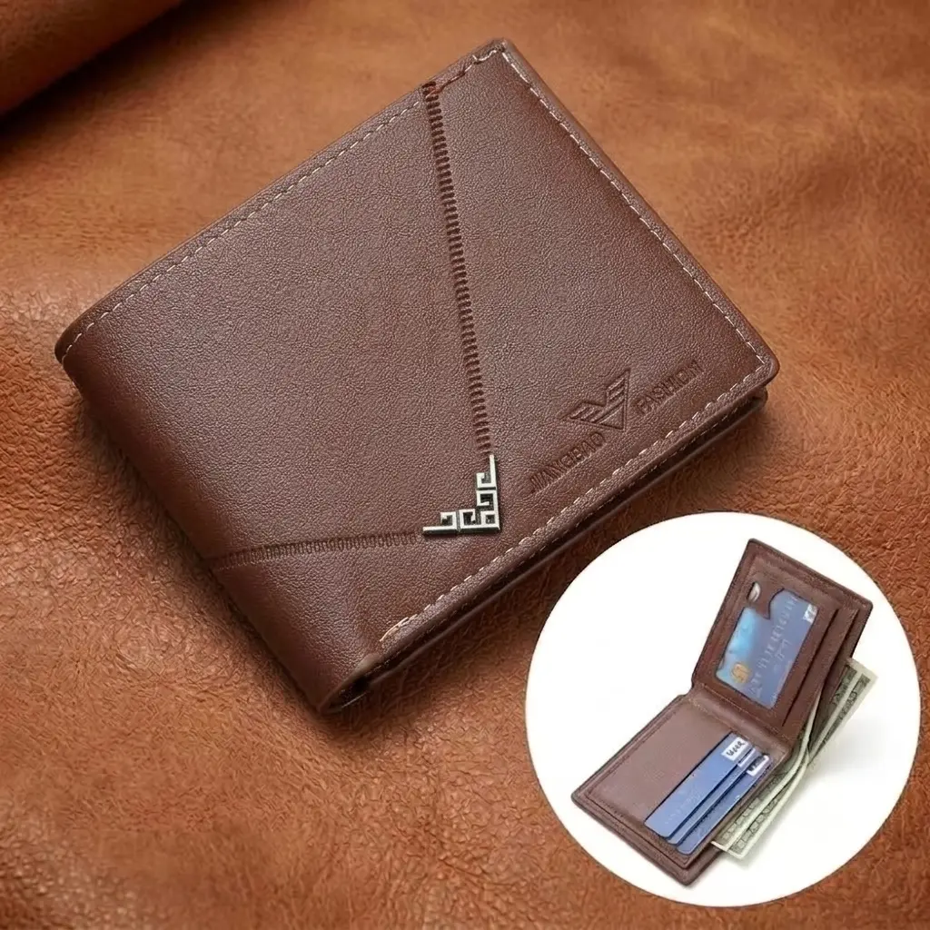 Men's Leather Bifold Wallet – Slim Short Wallet with Multiple Card Slots, Smooth Grain Leather, Business & Everyday Use
