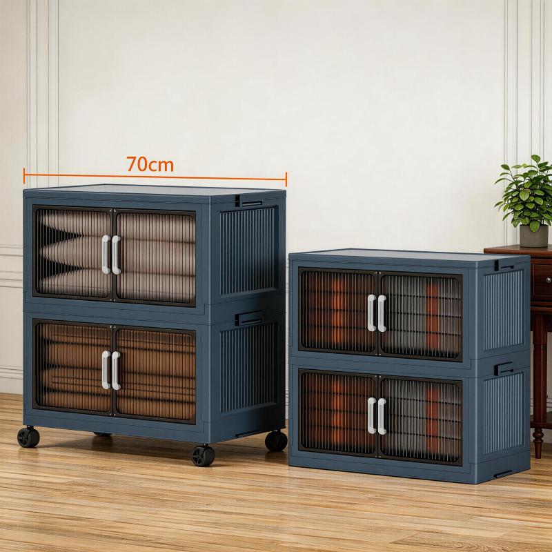 5 Tier Folding Storage Containers with Wheels, Stackable Collapsible Plastic Bins, Durable Organizer for Kitchen Pantry and Closet