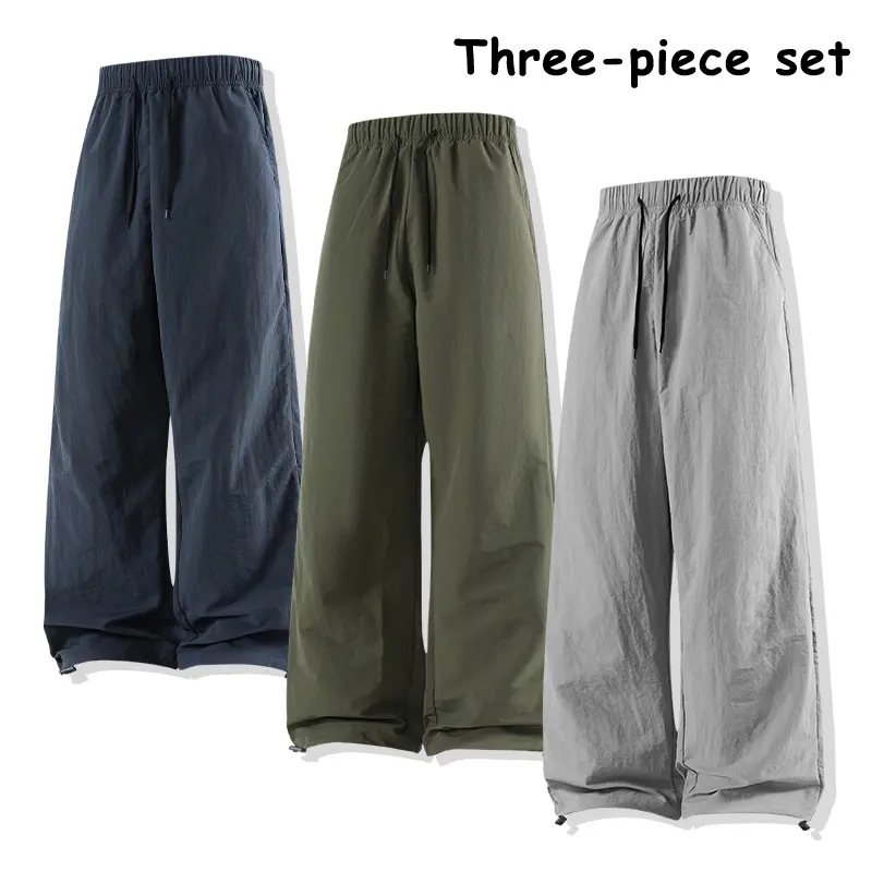 3-Pack Camping & Hiking Wide-Leg Pants, Quick-Dry Adjustable Ankle Drawstring Joggers, Breathable Outdoor Walking Pants