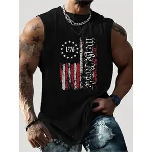 Men's 1776 American Flag Graphic Cotton Vest - Breathable Sleeveless Summer T-Shirt for Gym, Outdoor & Casual Wear - Regular Fit Round Neck Short Sleeve Top, Gym Apparel, Durable Fabric