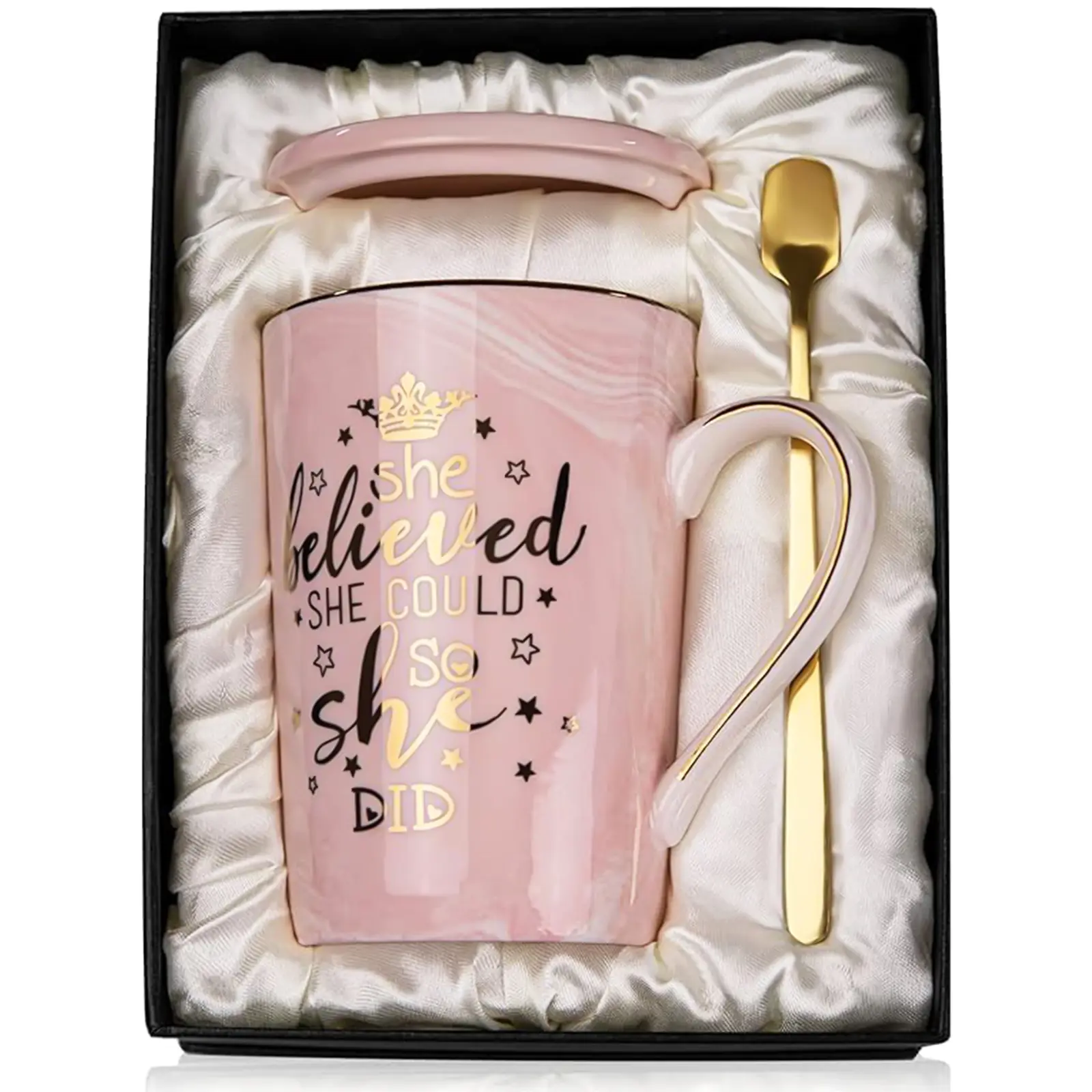 Biching Graduation Gifts for Her 2026 - She Believed She Could So She Did Mug - Valentines Spiritual Motivational Congratulations Gifts for Women, 14oz Pink Ceramic Marble Gold Print Coffee Cup, Nicely Boxed